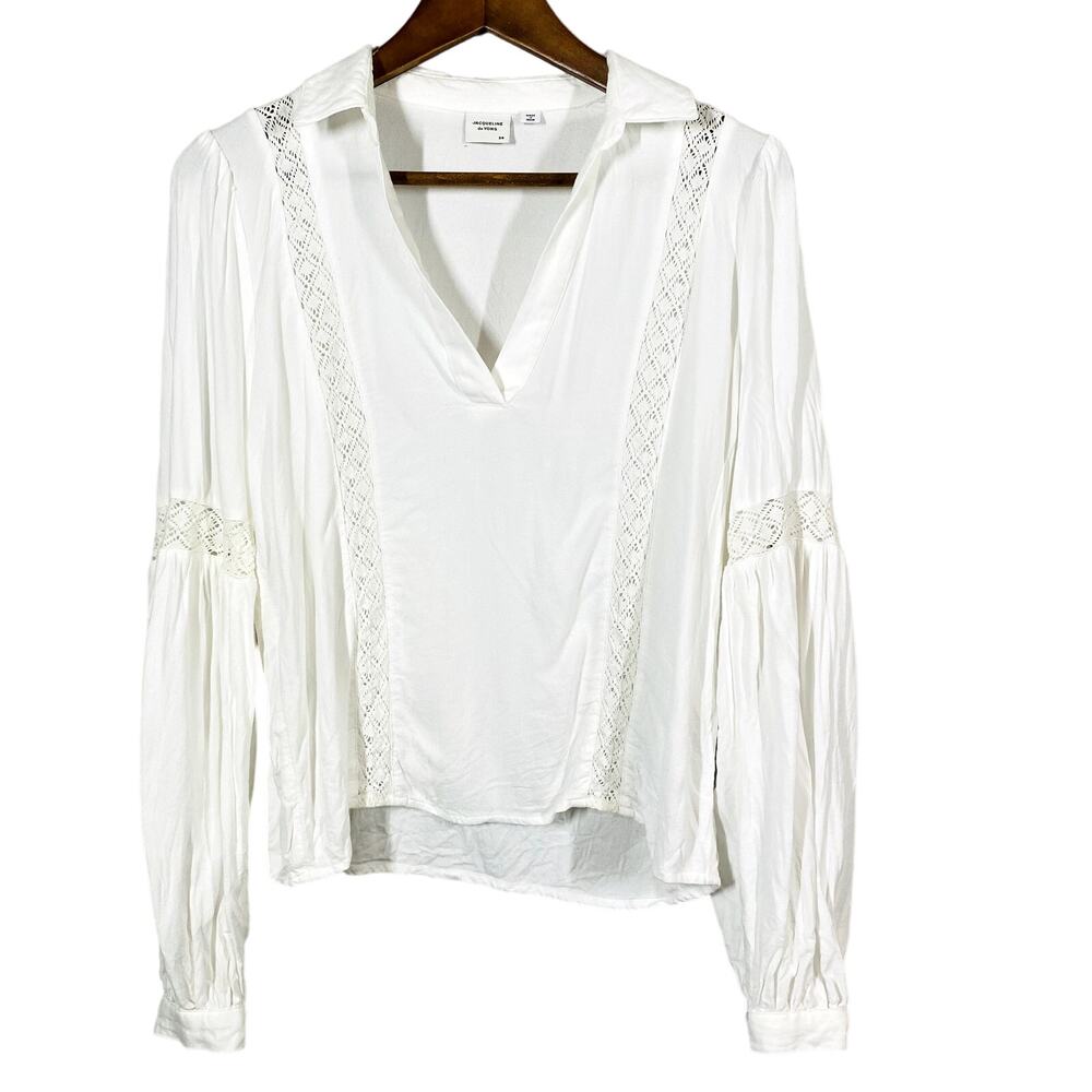 Jacqueline de Yong Bell Sleeve Peasant Top Long Sleeve White - 34